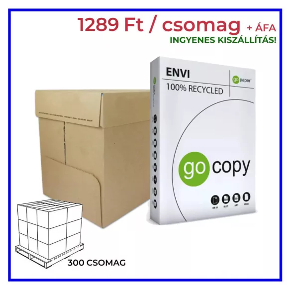 1 RAKLAP (300 csomag) ÚJRAHASZNOSÍTOTT FÉNYMÁSOLÓPAPÍR Go Copy Envi A/4 80 gr 500 ív/csomag