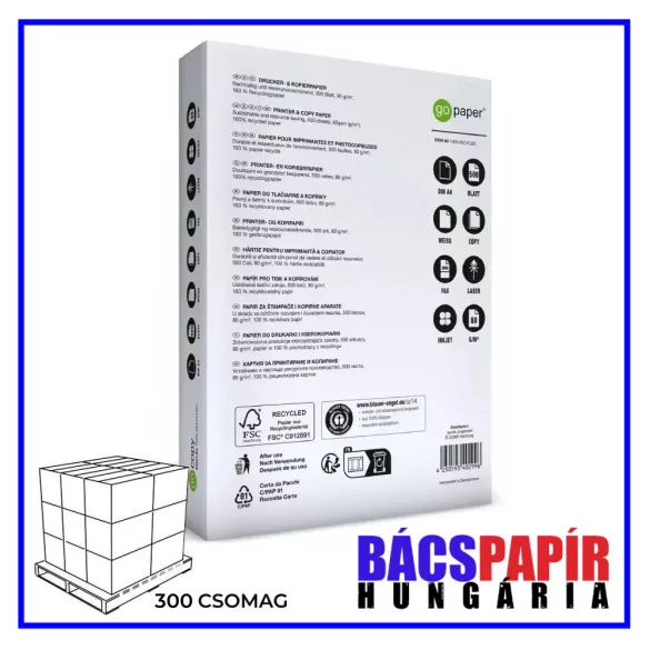 1 RAKLAP (300 csomag) ÚJRAHASZNOSÍTOTT FÉNYMÁSOLÓPAPÍR Go Copy Envi A/4 80 gr 500 ív/csomag